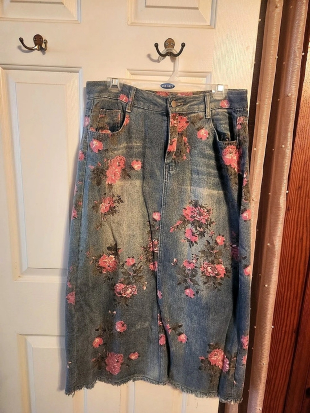 Floral Denim Midi Skirt Size Large